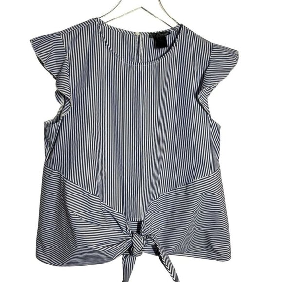 Aqua Tops - Aqua Bloomingdales cotton striped cap sleeve top tie front blue white Large